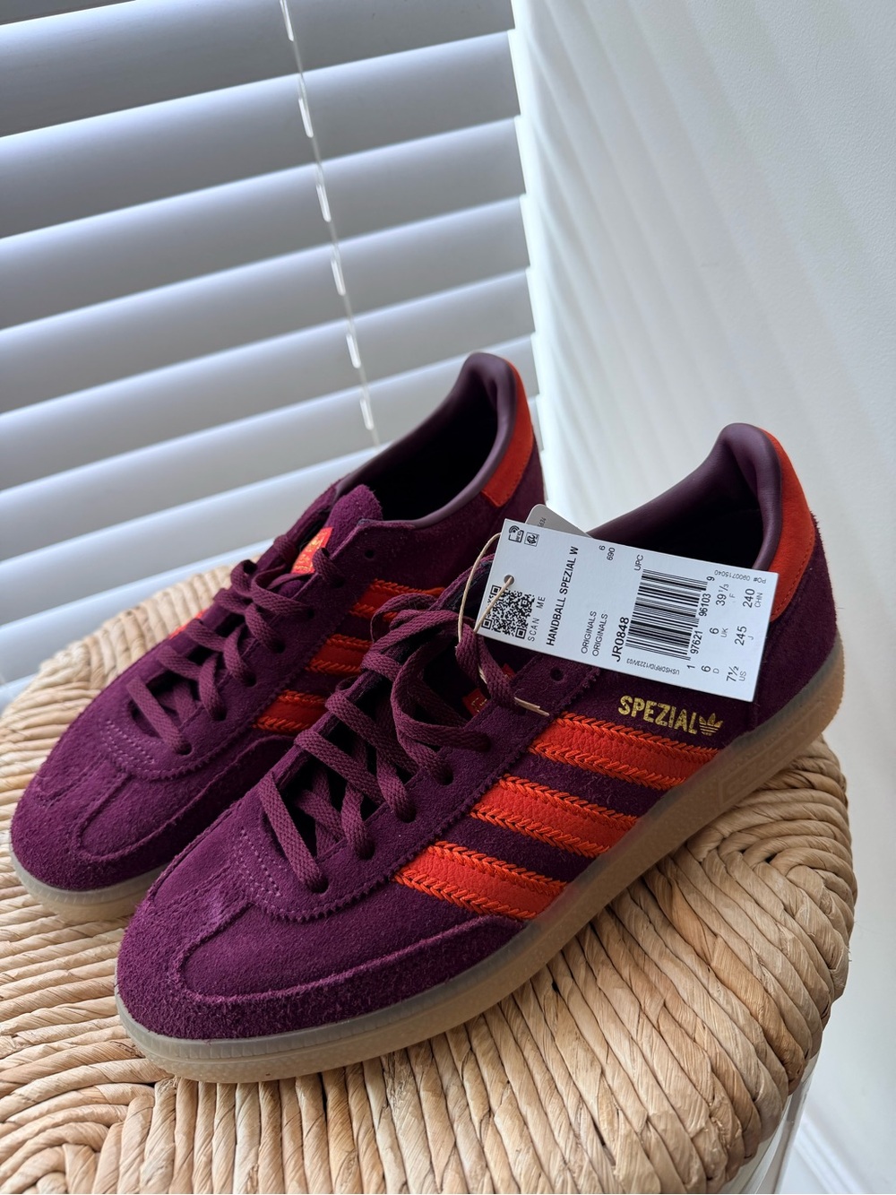 adidas Spezial Men's Burgundy Suede Sneakers with Orange Stripes